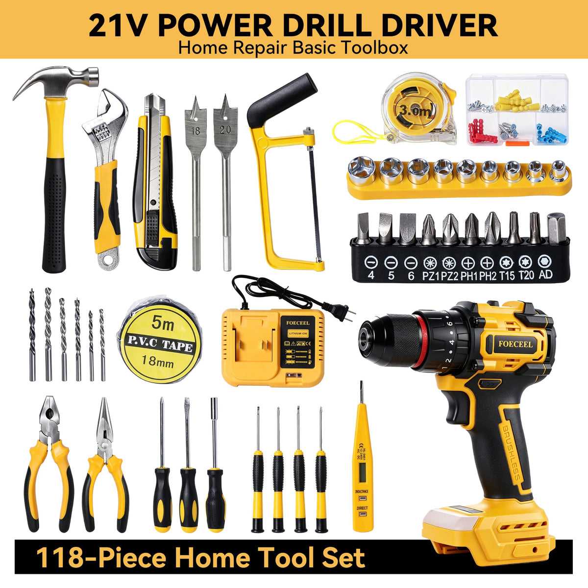 21V Brushless Cordless Drill Set B705182