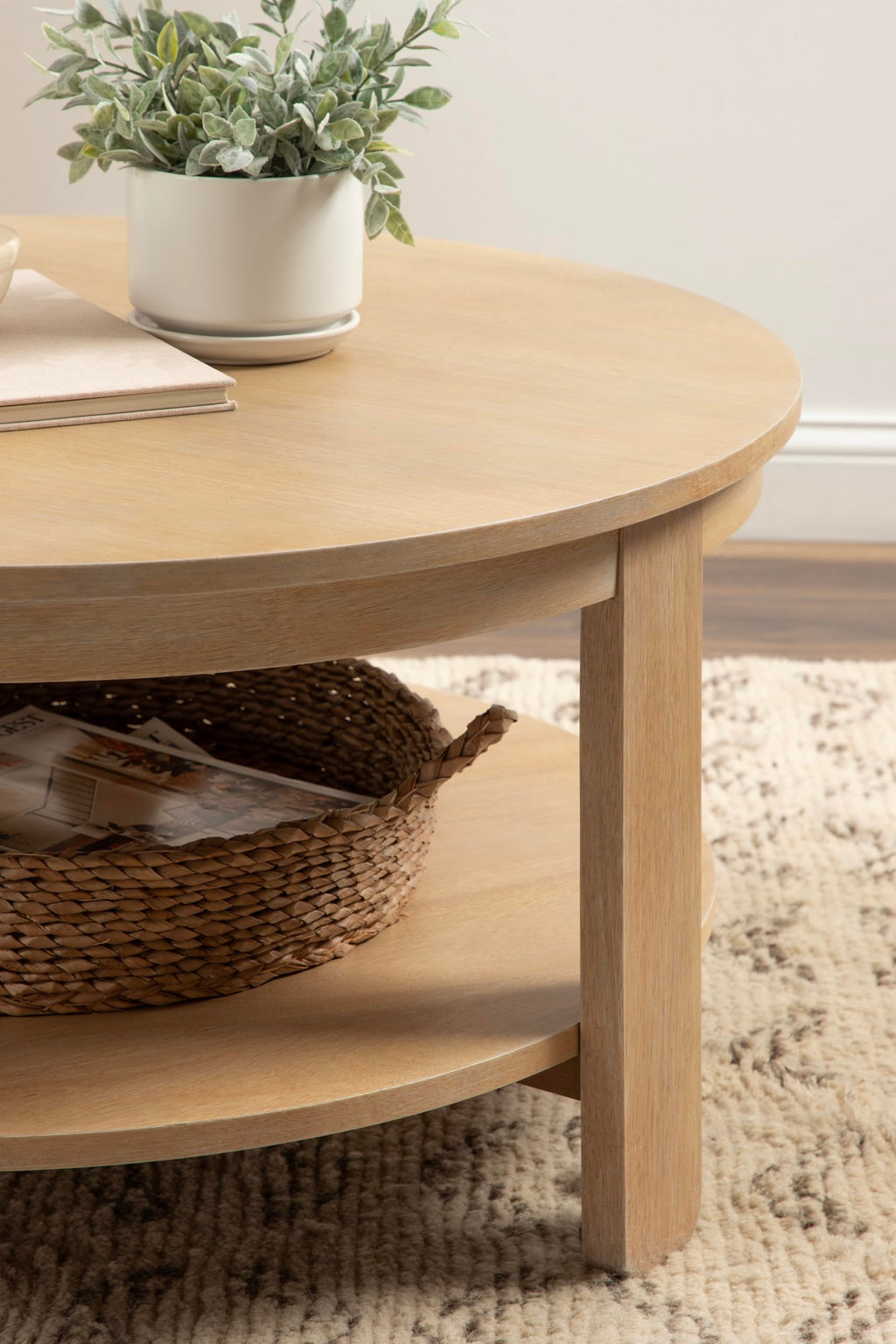 Round Two-Tier Wood Coffee Table with Storage O646236