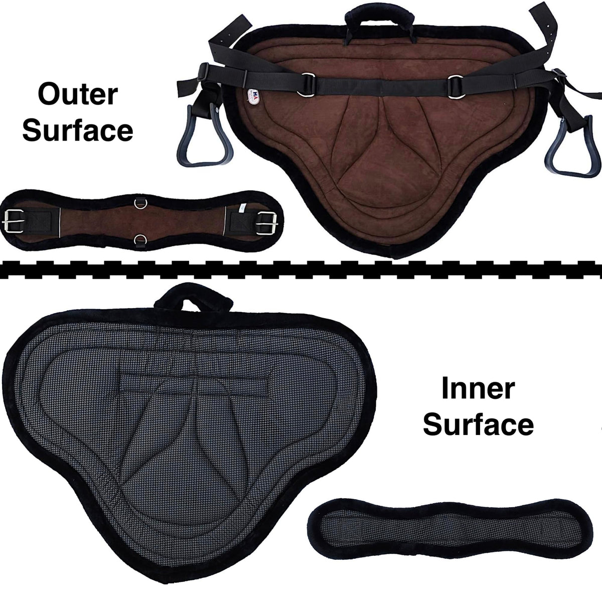 Padded Suede Leather Bareback Pad with Girth & Stirrups T24083