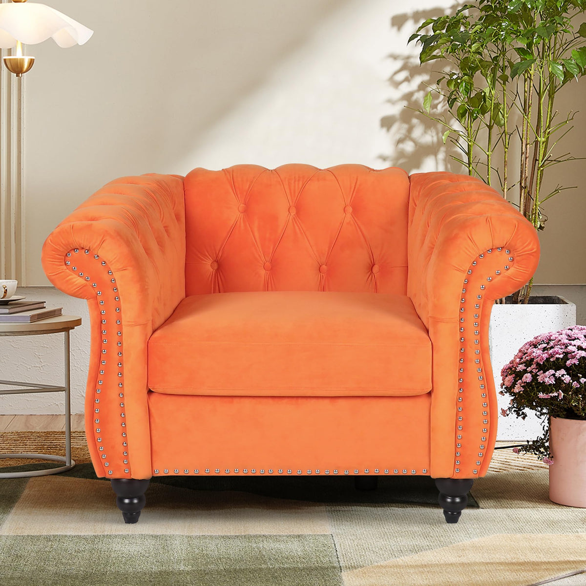 Orange Velvet Upholstered Accent Sofa Chair M912