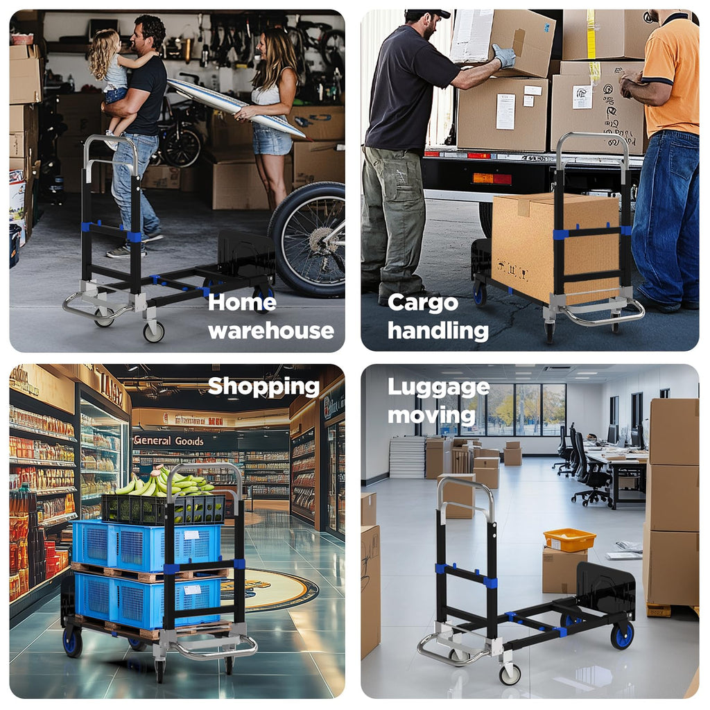 Black Convertible Hand Truck Dolly Cart with 4 Wheels, 500 Lbs Capacity R693905