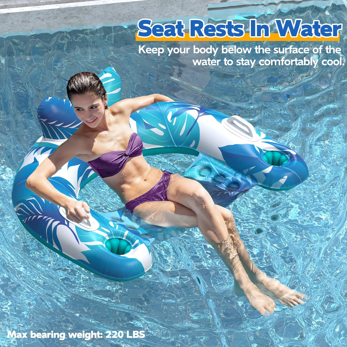 Inflatable Pool Float Chairs with Cupholders & Handles, 3 Pack G344