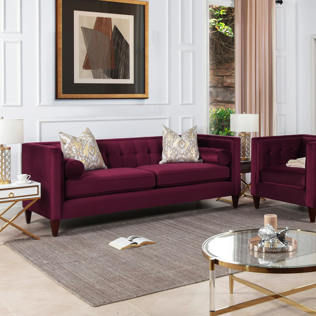 84 inch Burgundy Velvet Tufted Sofa B709