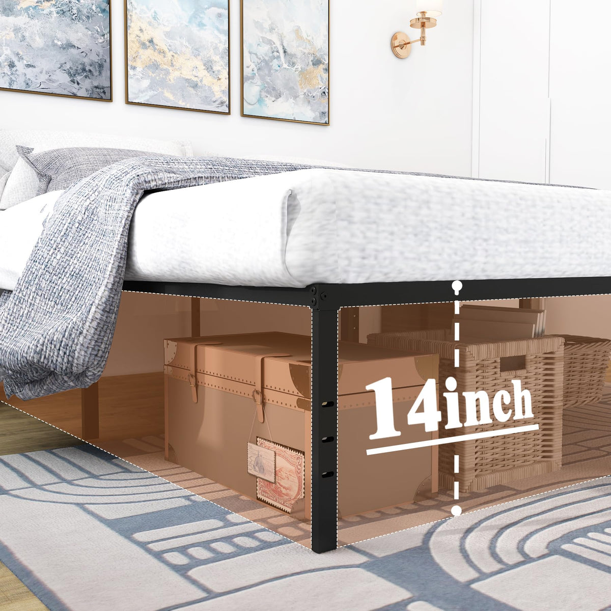 Queen Size Black Metal Platform Bed Frame S9899