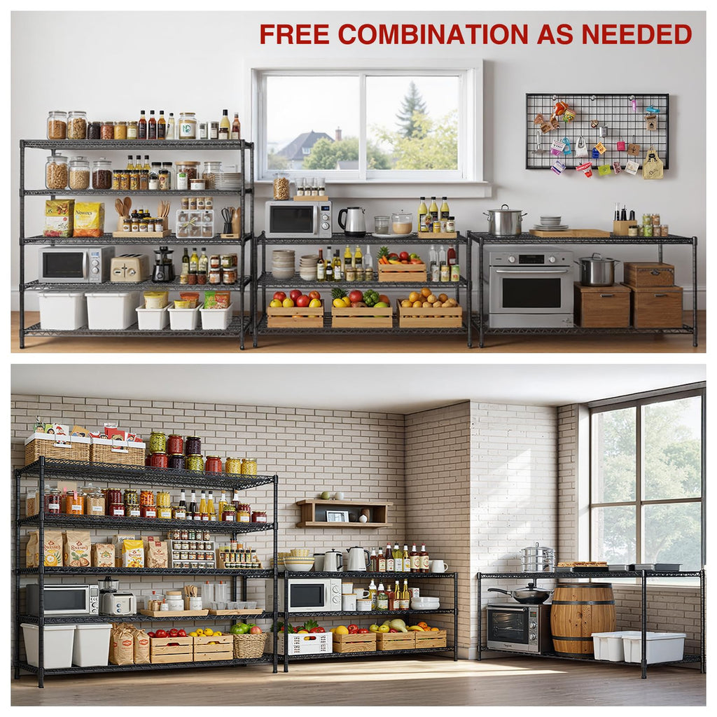 46”W 5 Tier Metal Wire Shelving with Wheels U91275