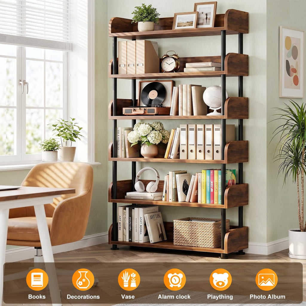 6-Tier Tall Open Bookshelf with Metal Frame F7946