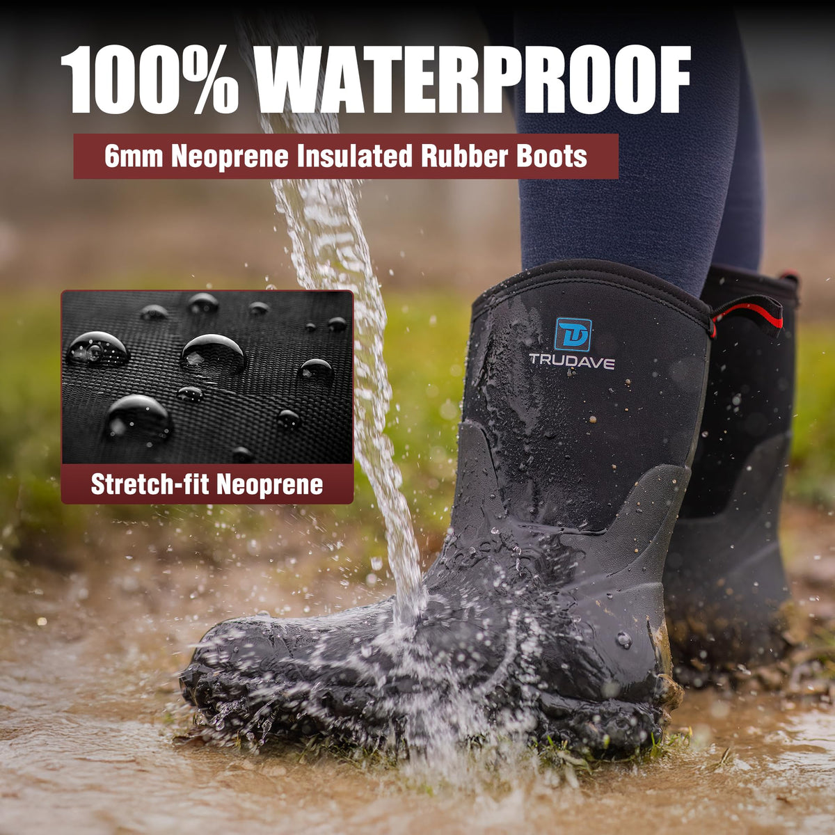 6mm Neoprene Insulated Mid Calf Waterproof Rubber Work Boots Z541