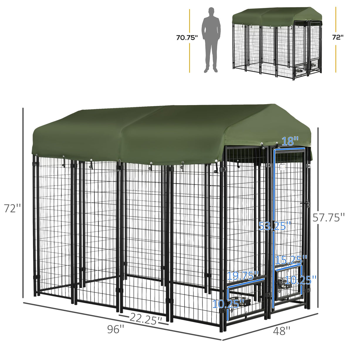 8' x 4' x 6' Outdoor Dog Kennel with Rotating Bowls C6744