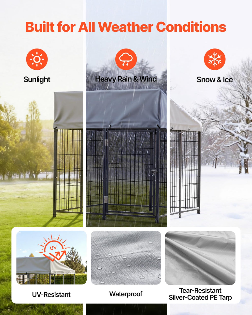 Outdoor Dog Kennel with UV-Resistant & Waterproof Roof Cover O18405