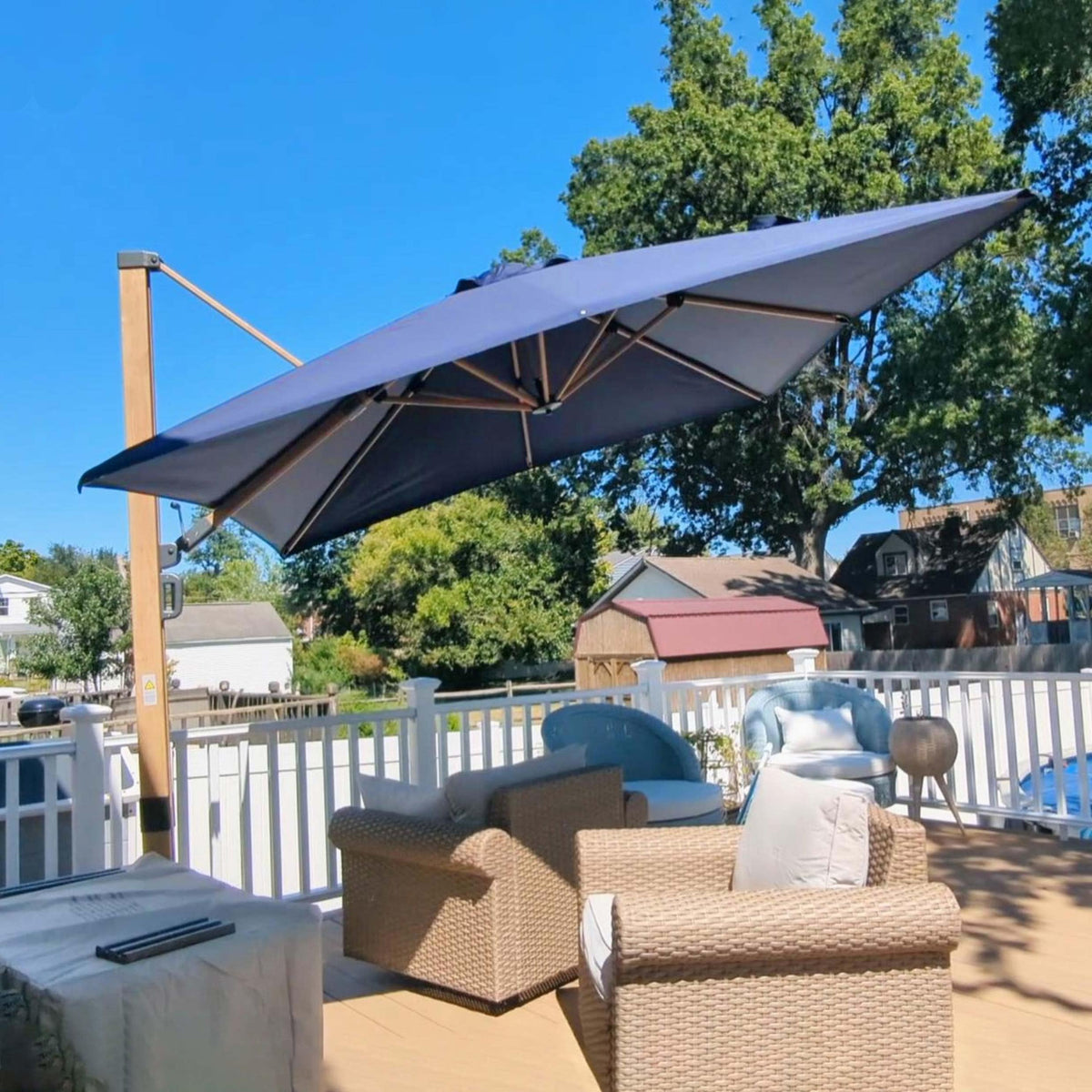 Navy Blue Wood Grain 9FT Square Patio Umbrella P54573