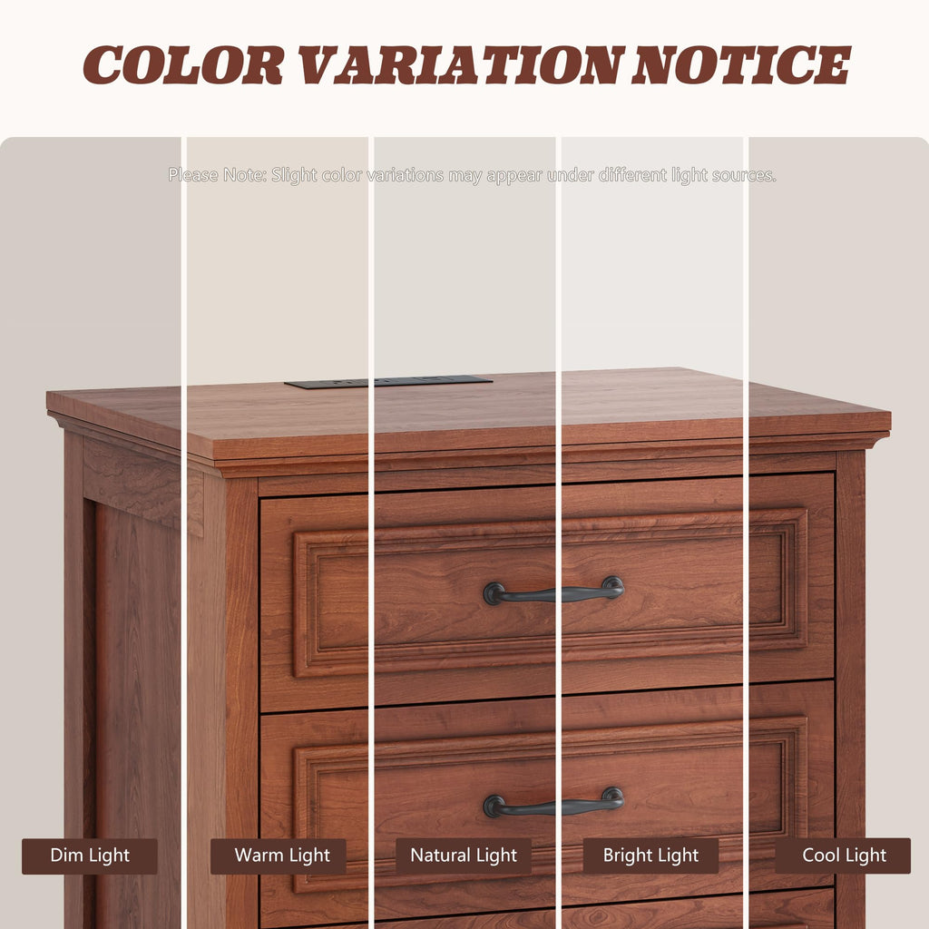Cherry Brown 3 Drawer Nightstand with Charging Station B973