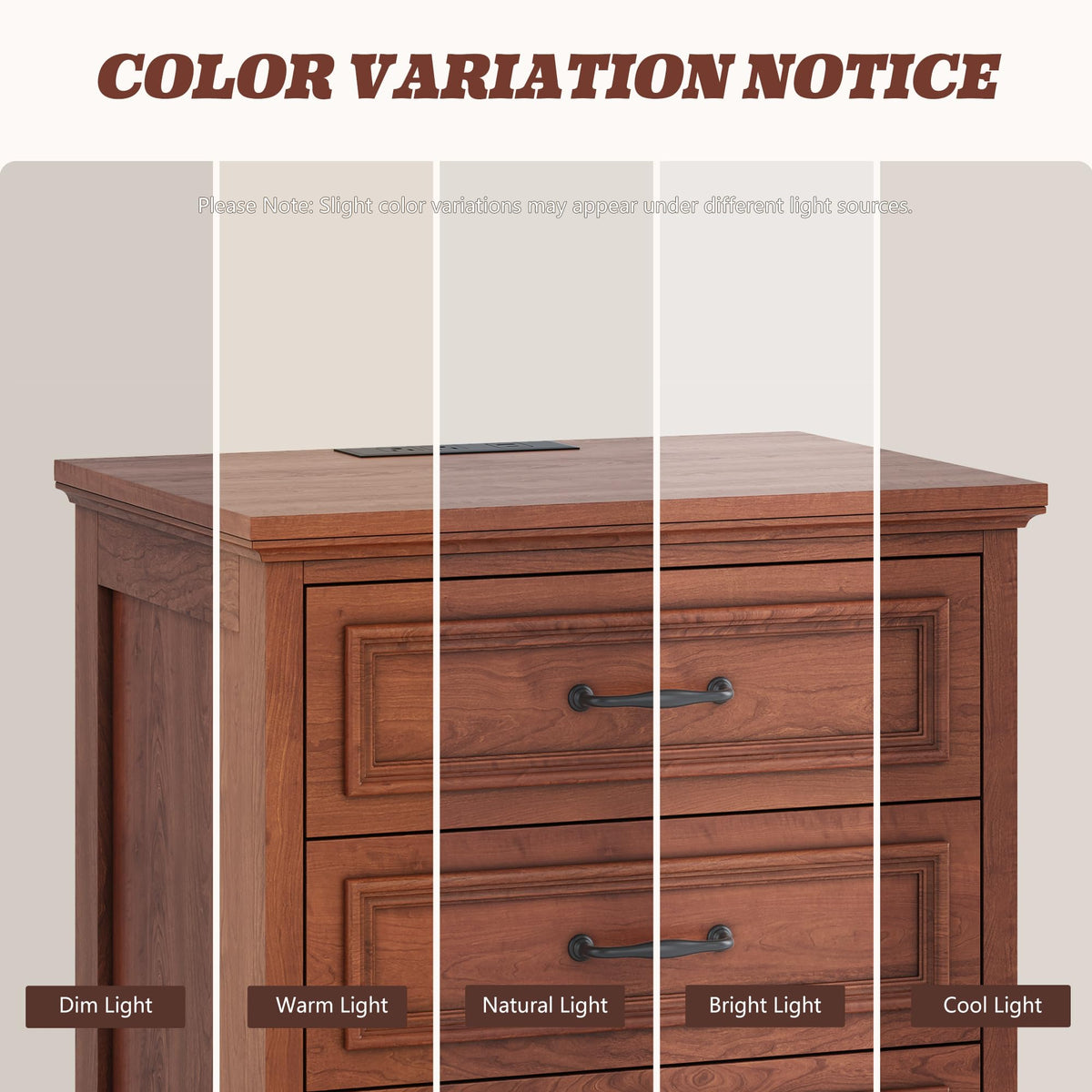 Cherry Brown 3 Drawer Nightstand with Charging Station B973