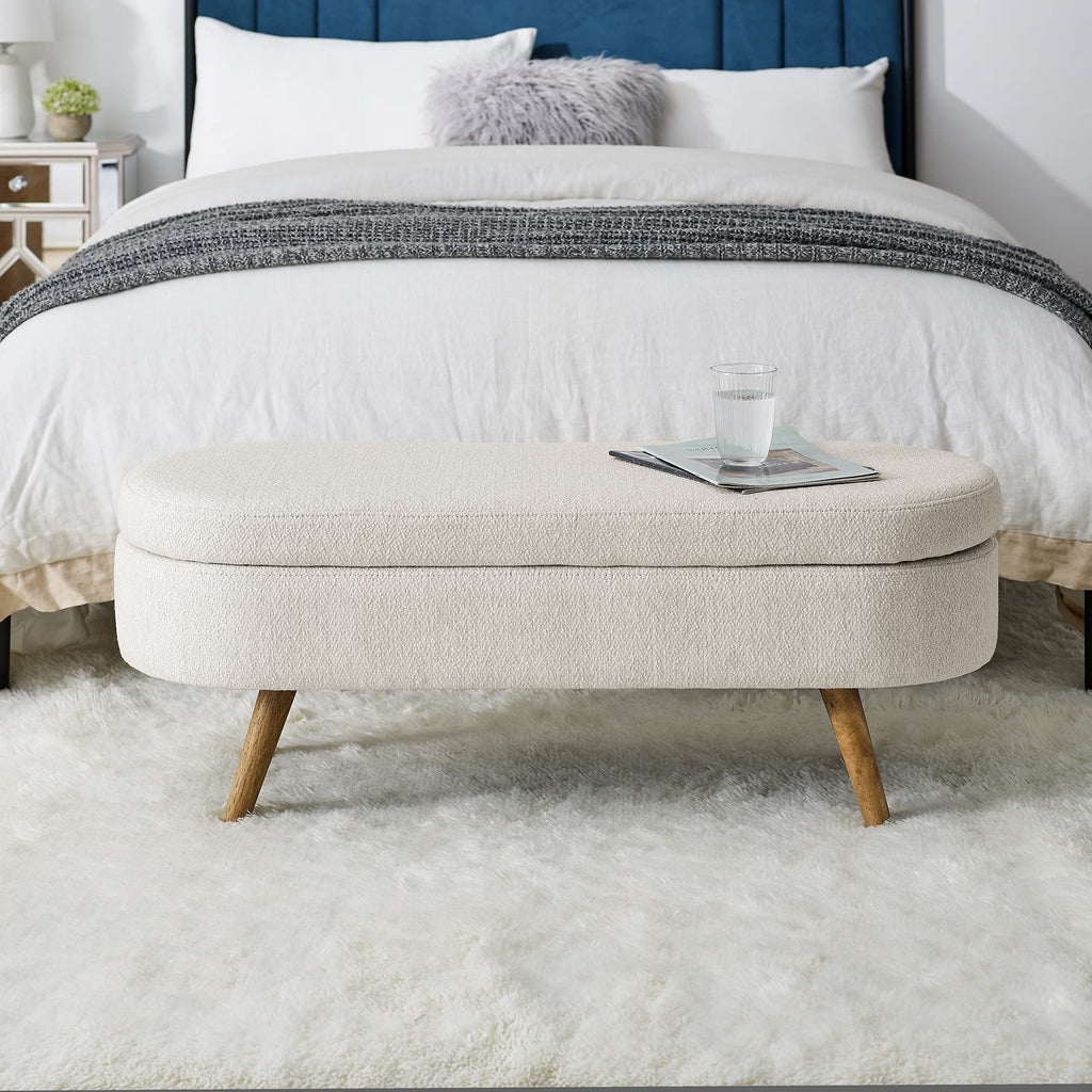 43.5" L Upholstered Linen Storage Ottoman Bench with Rubber Wood Legs E5689