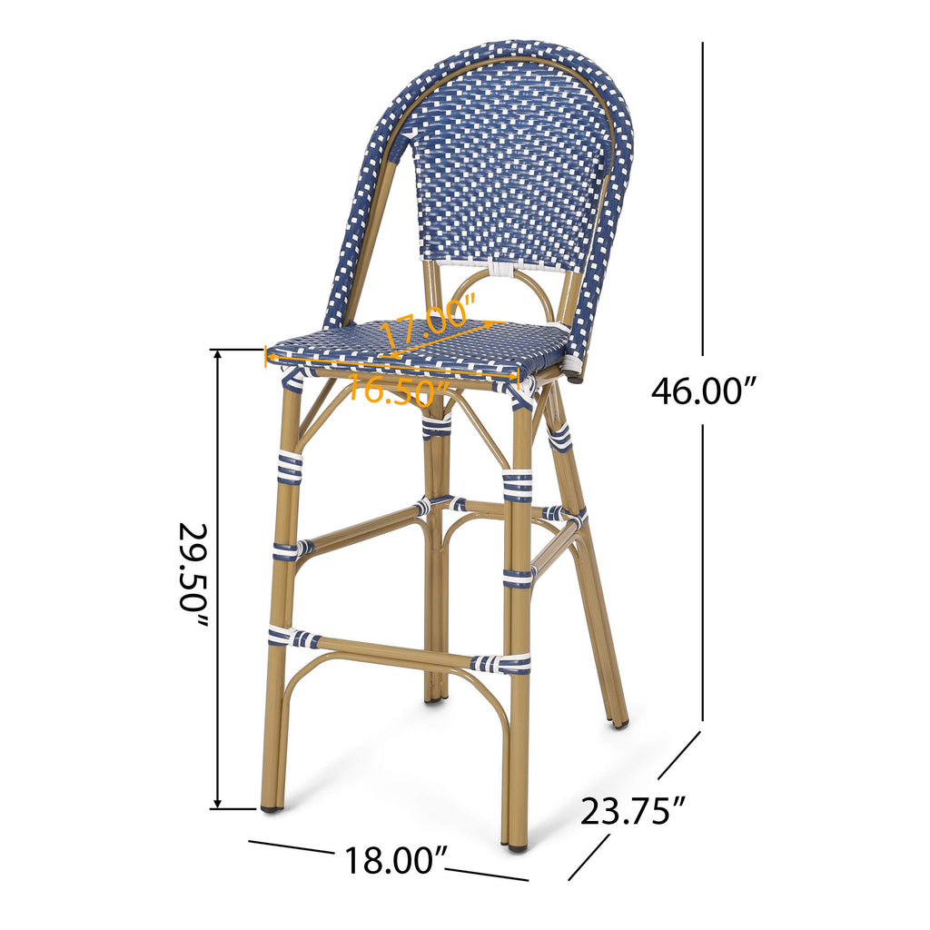 29.5" Bar Height Outdoor Stools Set of 2 Wicker Rattan Aluminum Teal Blue White I619077