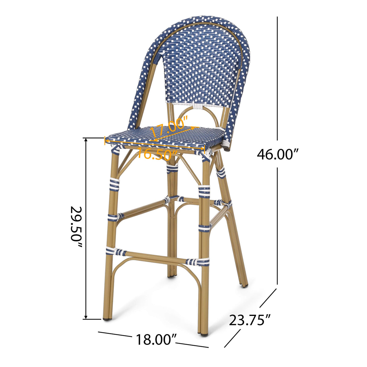 29.5" Bar Height Outdoor Stools Set of 2 Wicker Rattan Aluminum Teal Blue White I619077