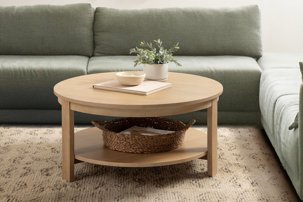 Round Two-Tier Wood Coffee Table with Storage O646236