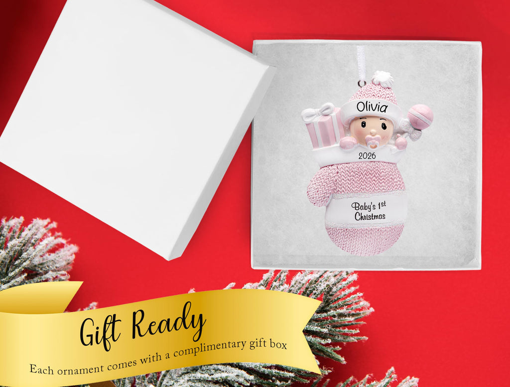 Baby's First Christmas Ornament 2026 Pink Mitten V10264