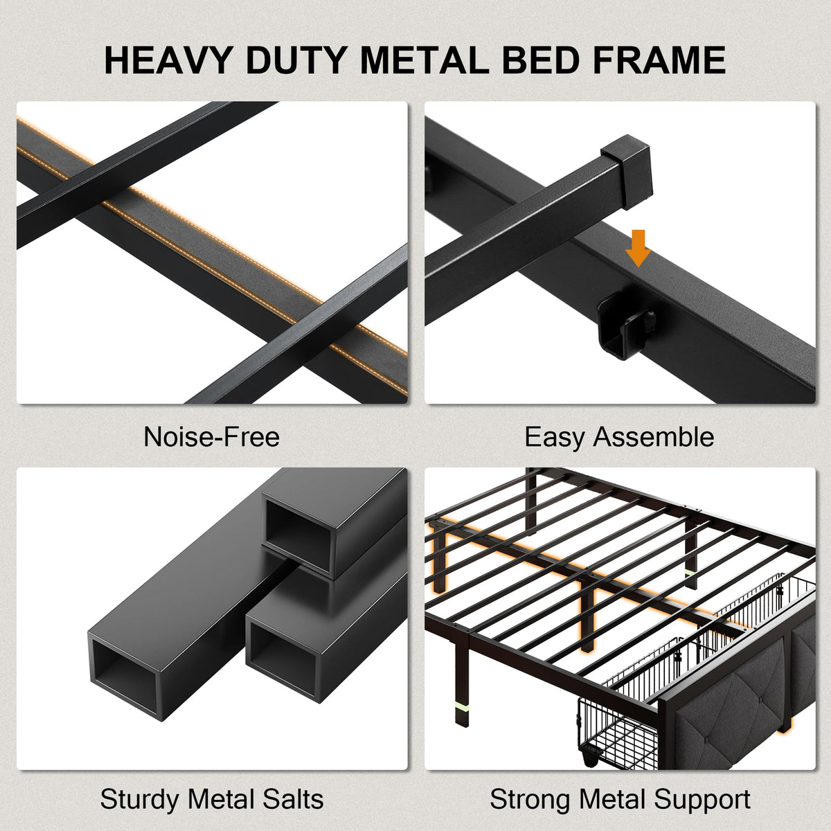 King Size Metal Platform Bed Frame with 2 Storage Drawers O7996