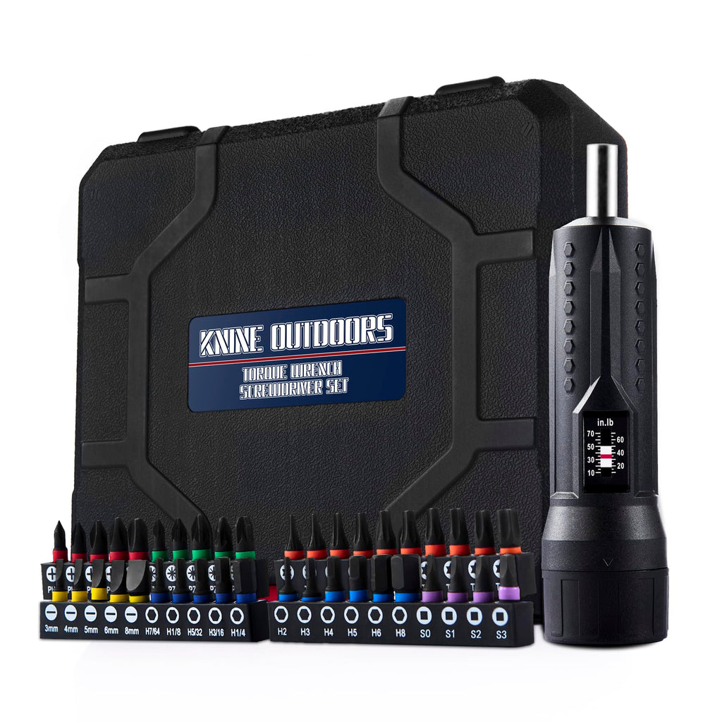 Torque Screwdriver Wrench Set 10-70 Inch Pounds with T-bar Handle, 40 Hex Bits, 1/4" Socket, Black T6905