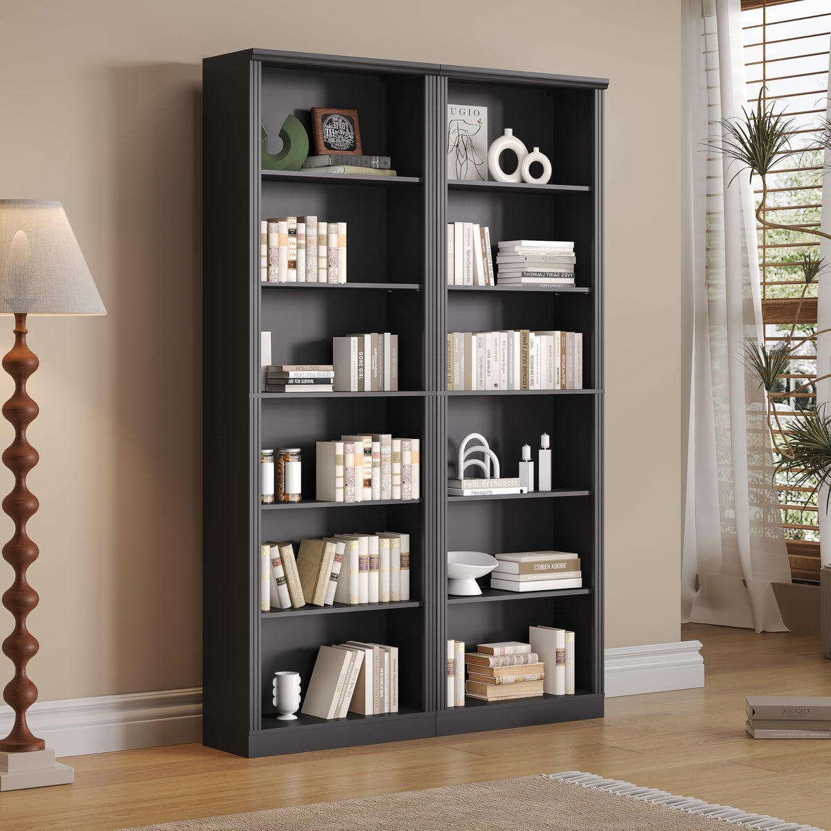 Black 75" Tall 6 Tier Adjustable Bookshelf N99858