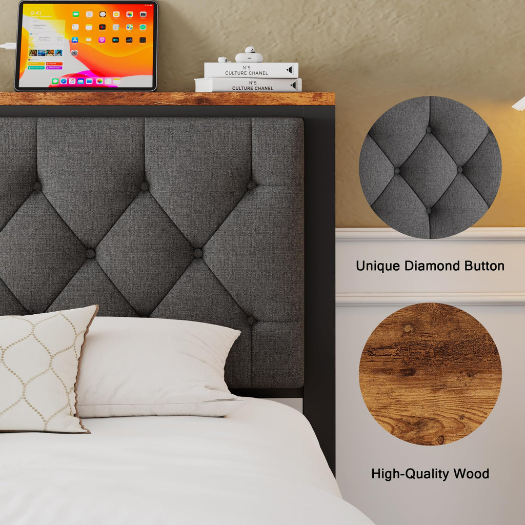 King Size Metal Platform Bed Frame with 2 Storage Drawers O7996