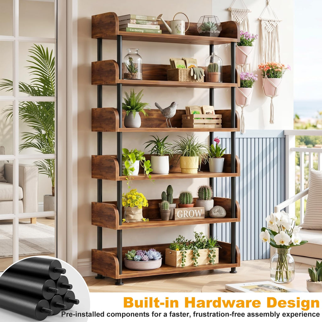 6-Tier Tall Open Bookshelf with Metal Frame F7946