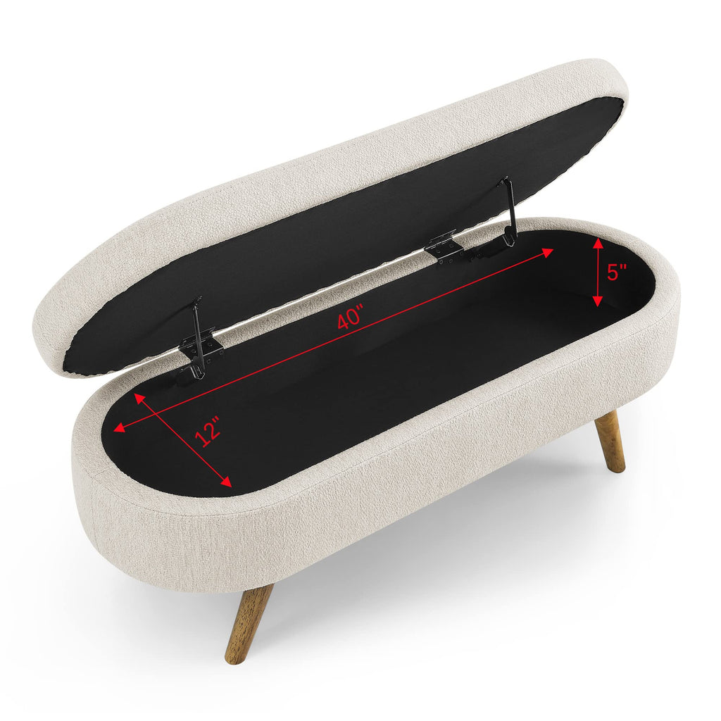 43.5" L Upholstered Linen Storage Ottoman Bench with Rubber Wood Legs E5689