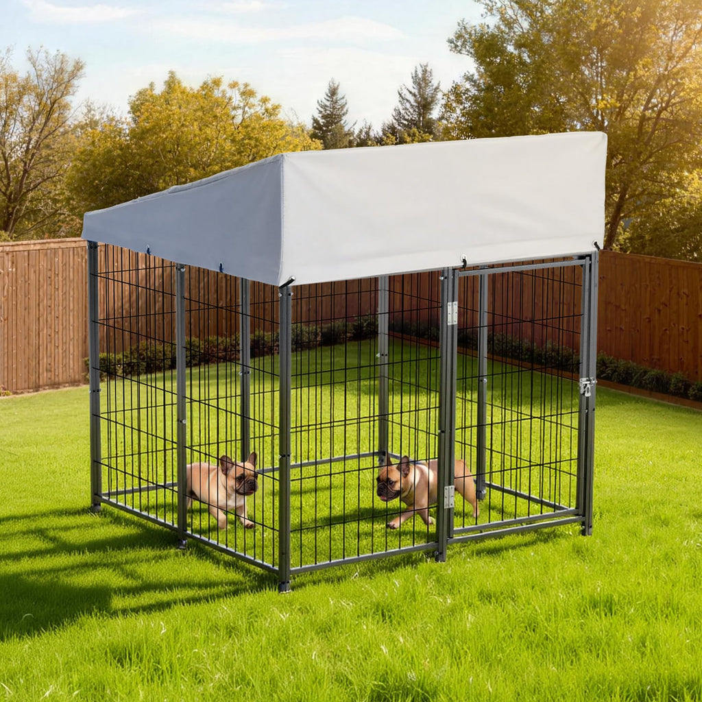 Outdoor Dog Kennel with UV-Resistant & Waterproof Roof Cover O18405