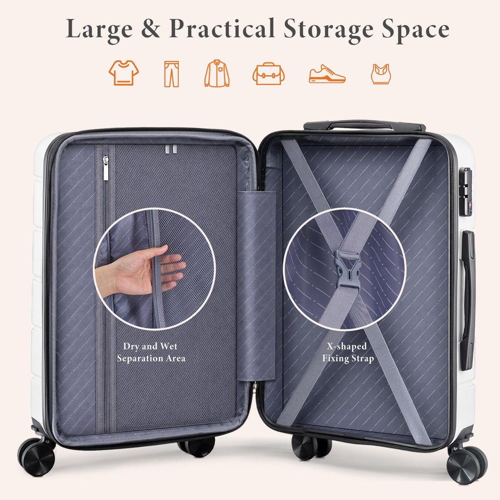 20 Inch White Hard Shell Carry on Luggage D99495