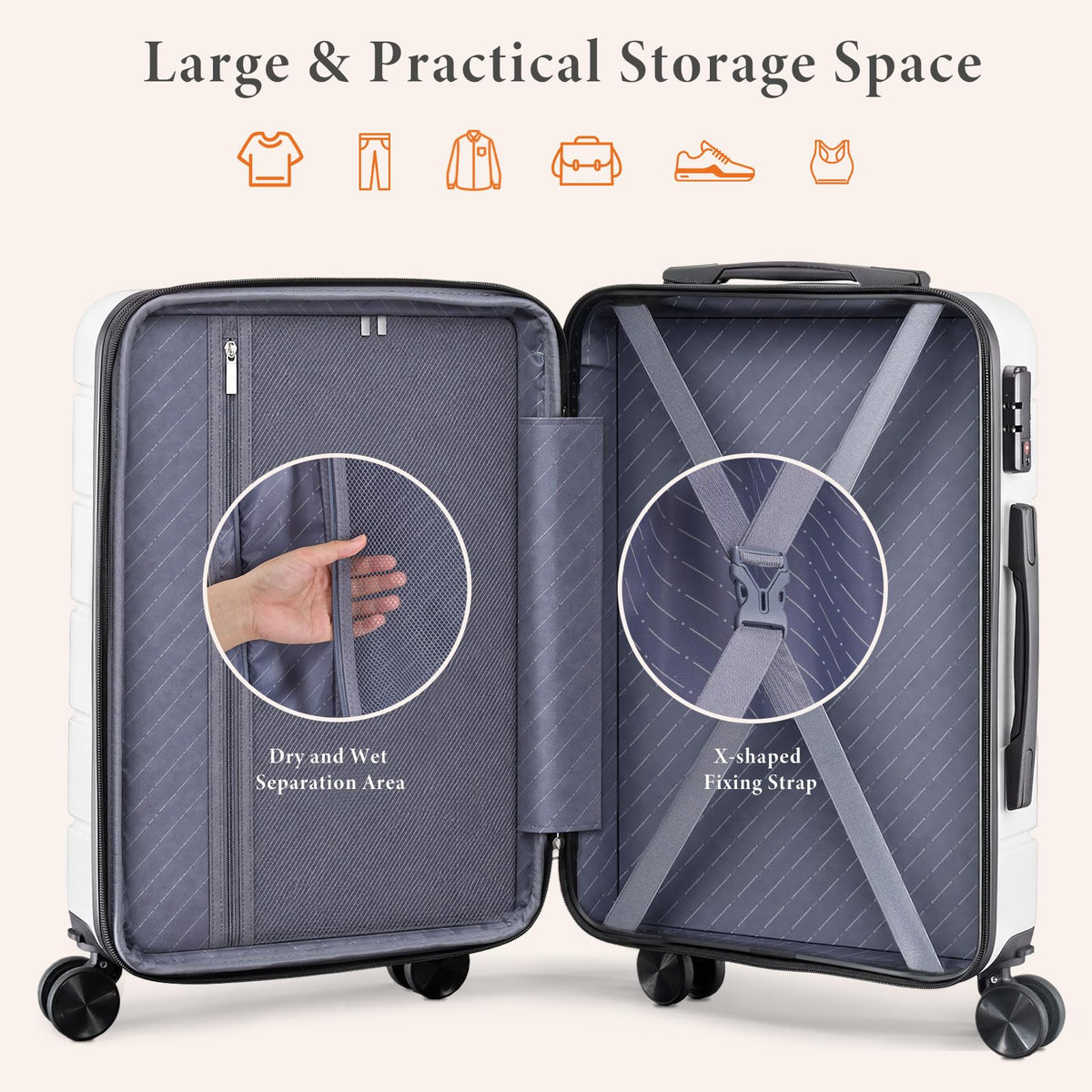20 Inch White Hard Shell Carry on Luggage D99495