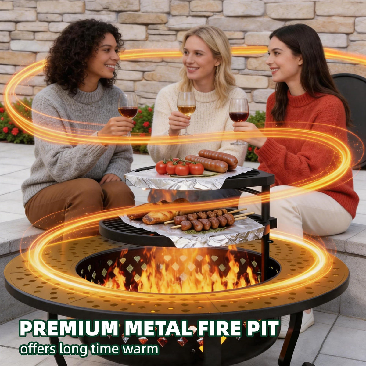 43 Inch Wood Burning Fire Pit with Lid M41598