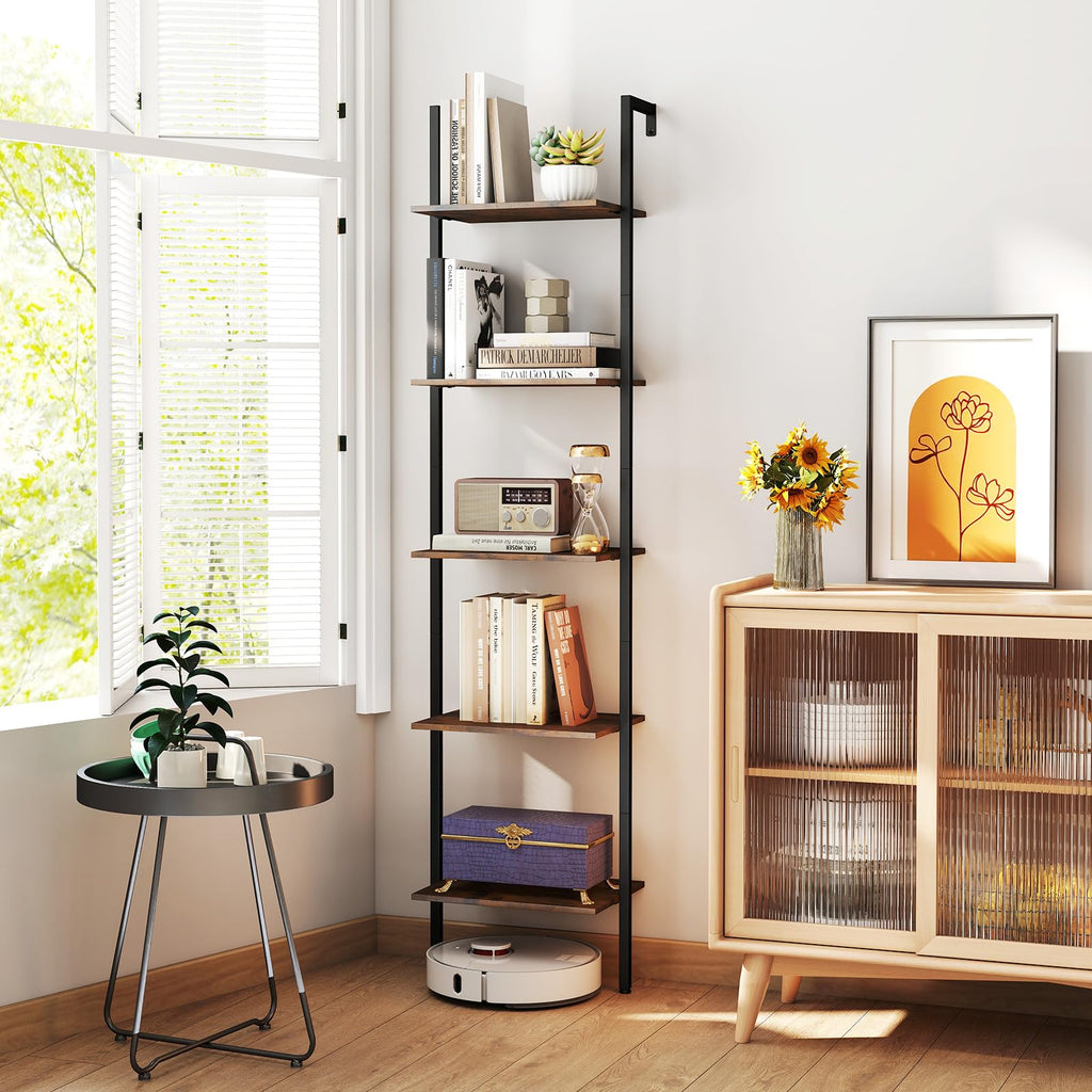 5 Tier Wall Mount Ladder Shelf with Metal Frame Y622315