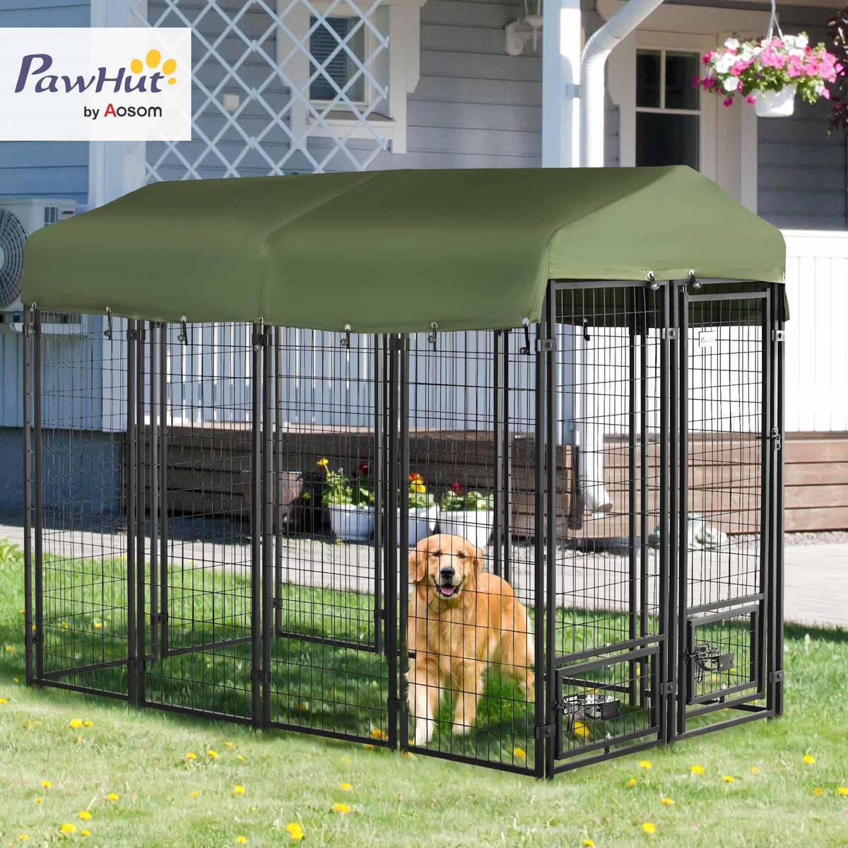 8' x 4' x 6' Outdoor Dog Kennel with Rotating Bowls C6744
