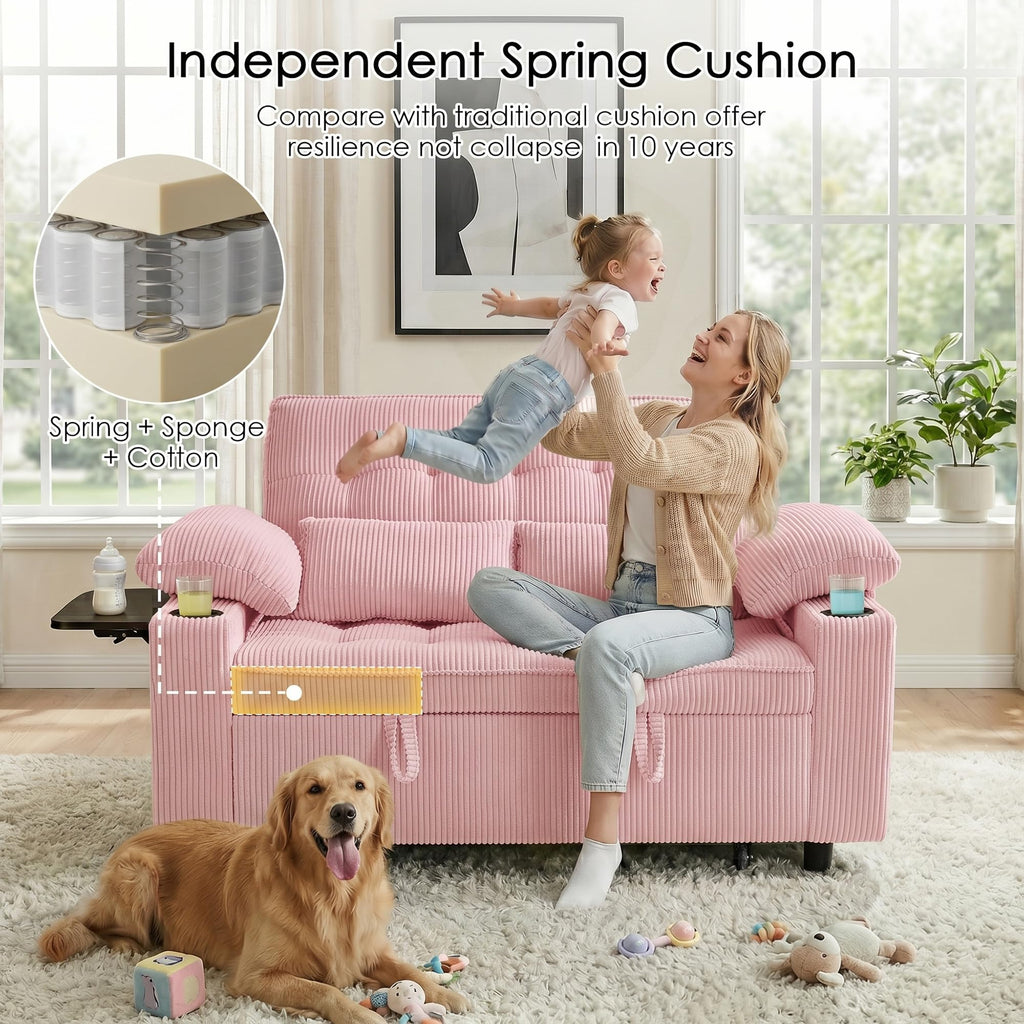 Pink Corduroy Full Size Sleeper Sofa Bed A67642