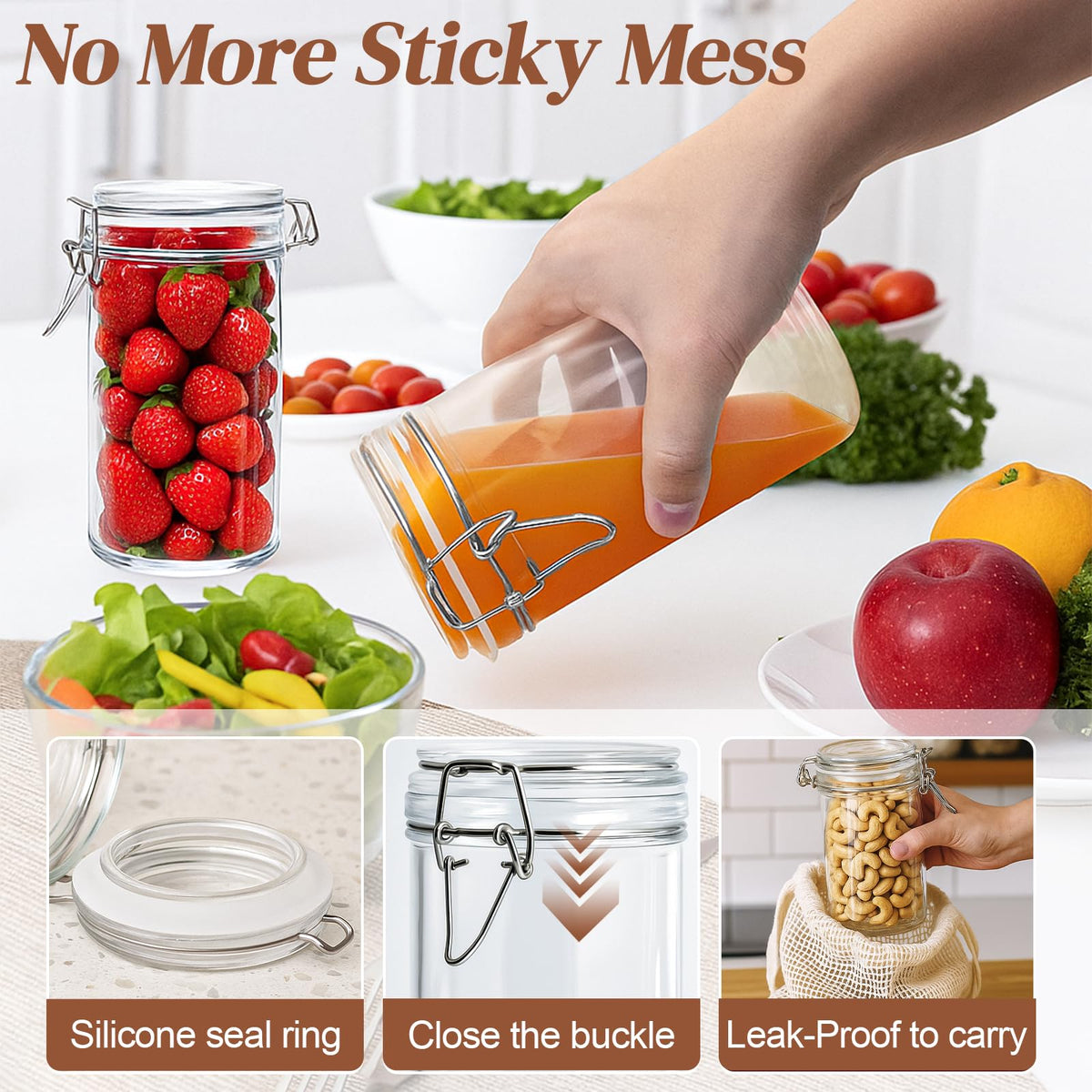 8 PCS 16 oz Glass Jars with Airtight Lid K22863