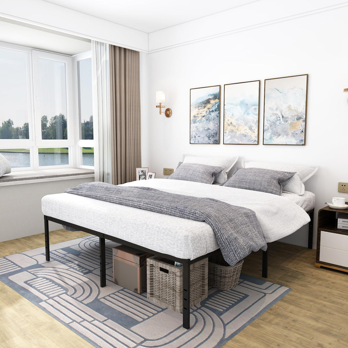 Queen Size Black Metal Platform Bed Frame S9899