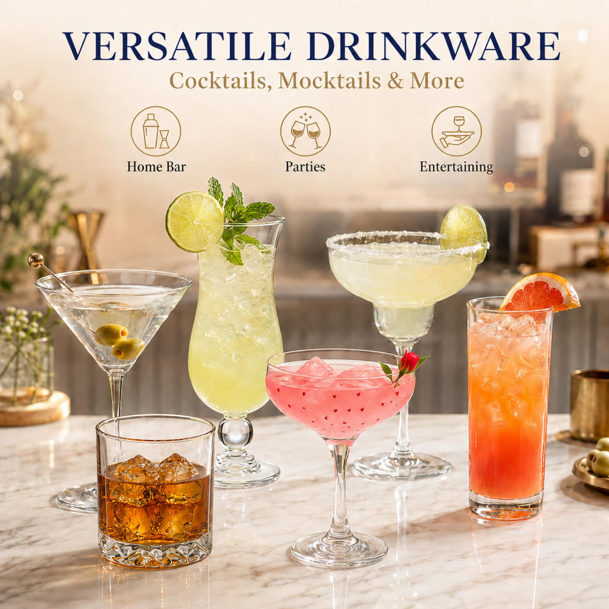 6 Set Cocktail Glasses Mixed Drinkware O54433