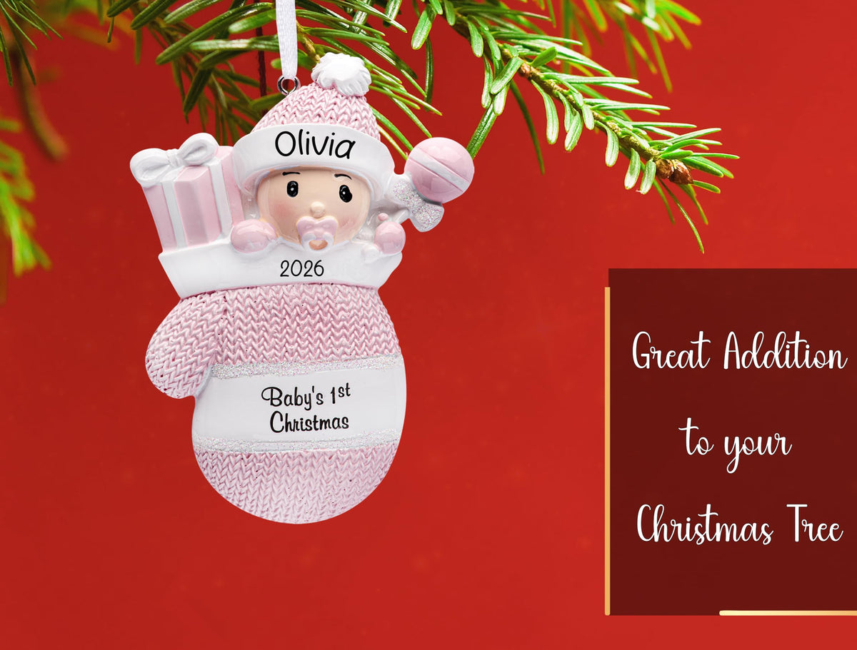 Baby's First Christmas Ornament 2026 Pink Mitten V10264