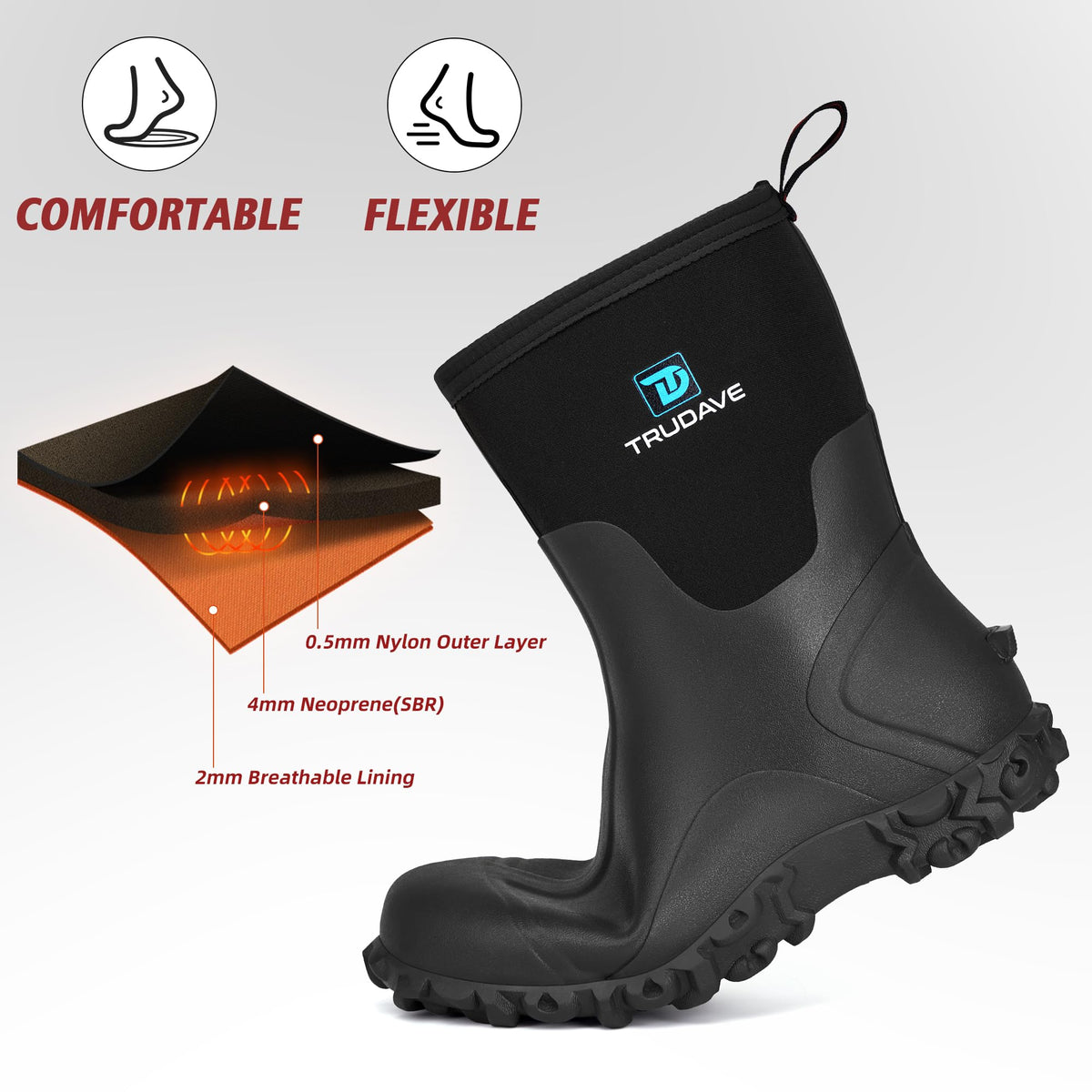 6mm Neoprene Insulated Mid Calf Waterproof Rubber Work Boots Z541