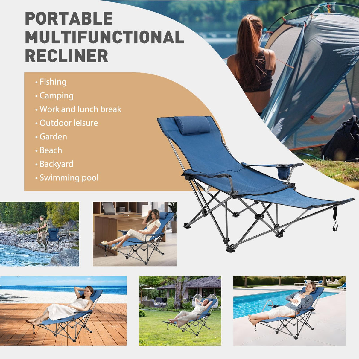 Zero Gravity Reclining Folding Chair with Footrest Cup Holder V884671