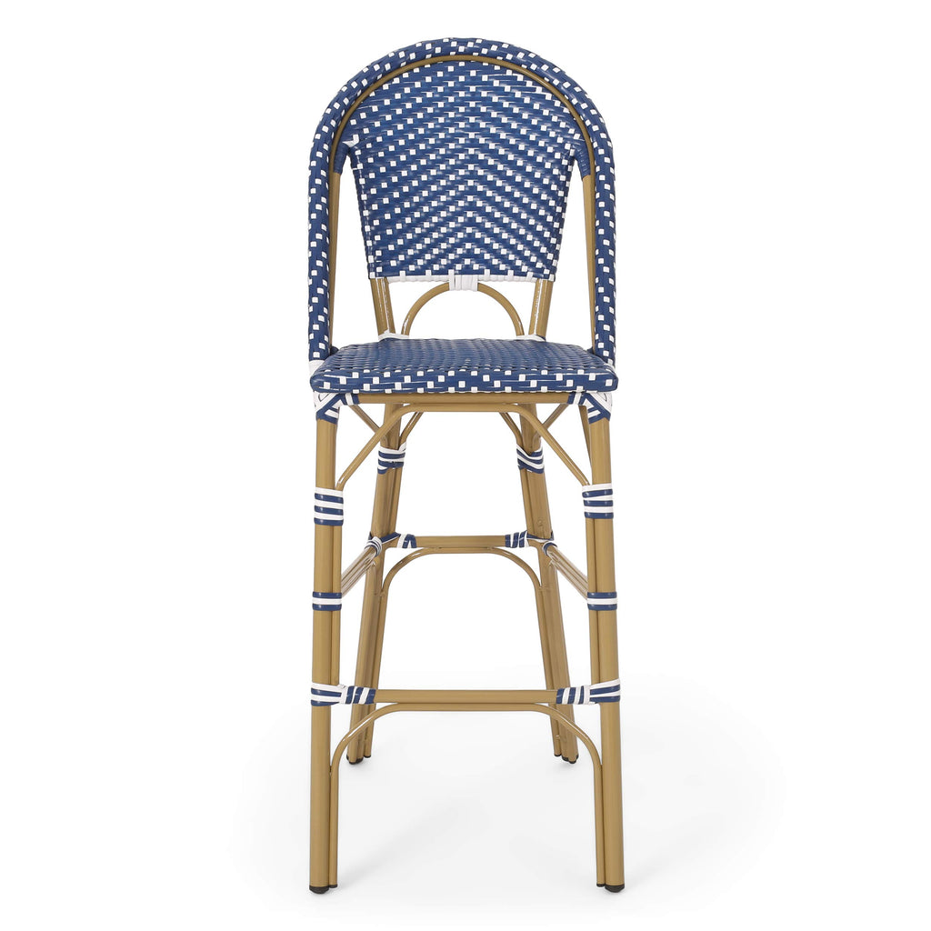 29.5" Bar Height Outdoor Stools Set of 2 Wicker Rattan Aluminum Teal Blue White I619077