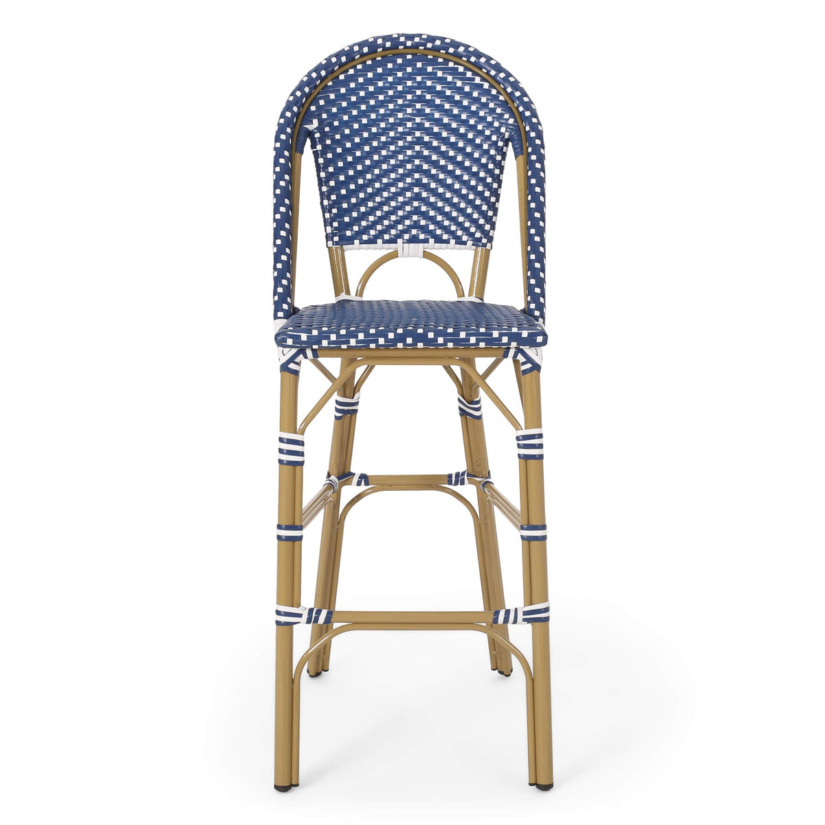 29.5" Bar Height Outdoor Stools Set of 2 Wicker Rattan Aluminum Teal Blue White I619077