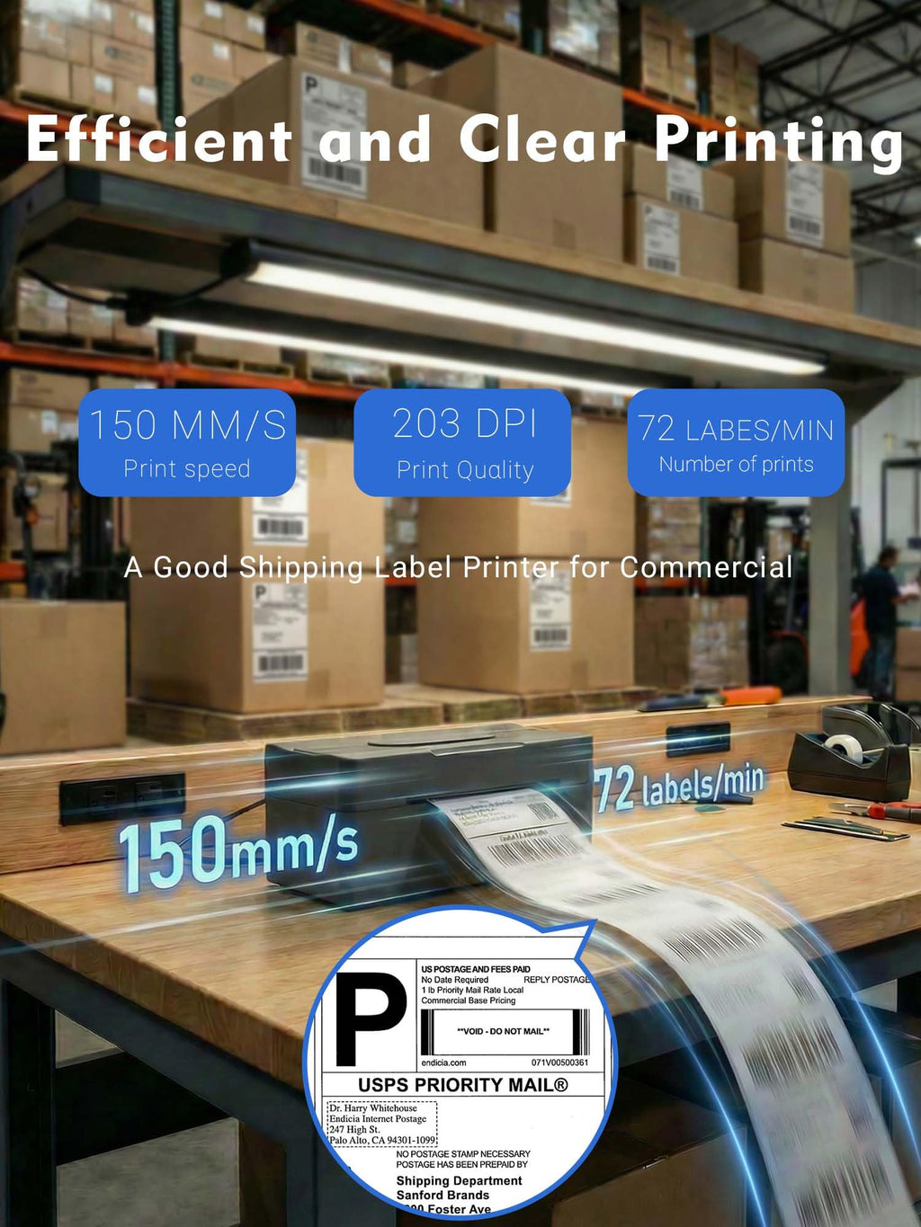 Bluetooth Thermal Shipping Label Printer 4x6 Black A256560
