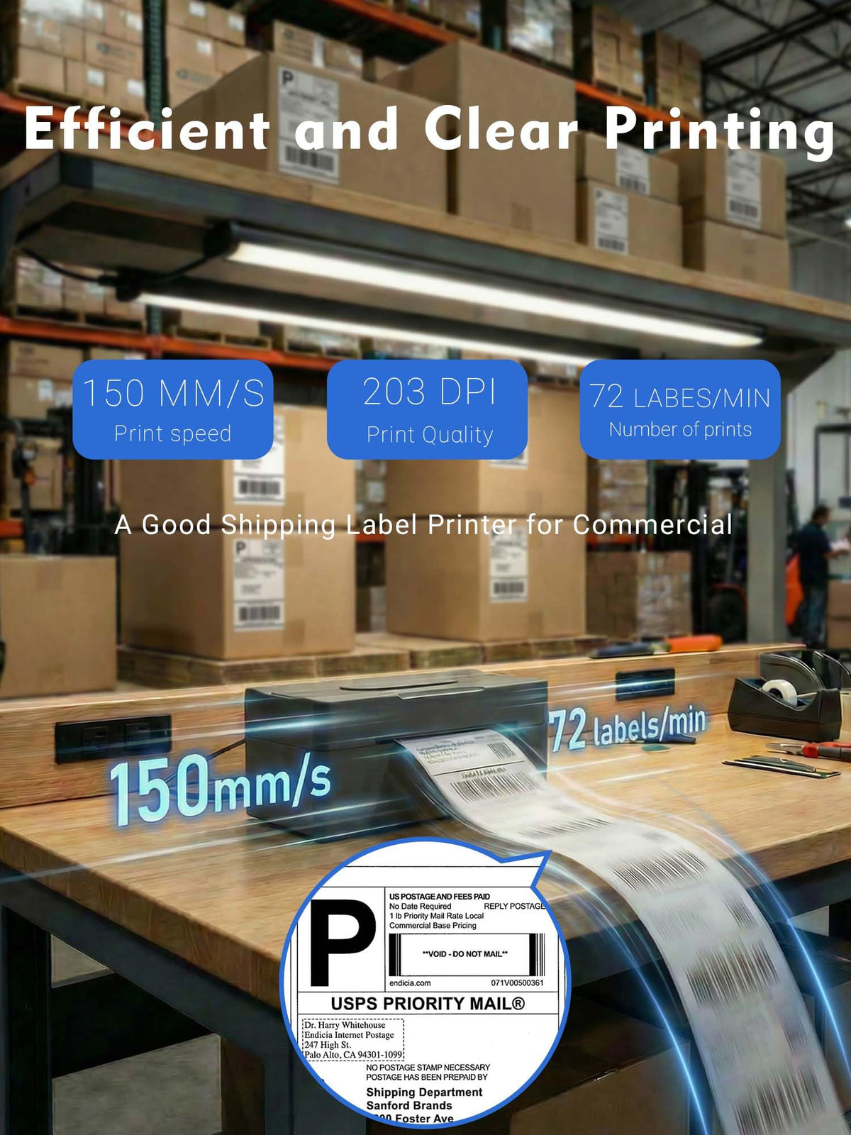 Bluetooth Thermal Shipping Label Printer 4x6 Black A256560