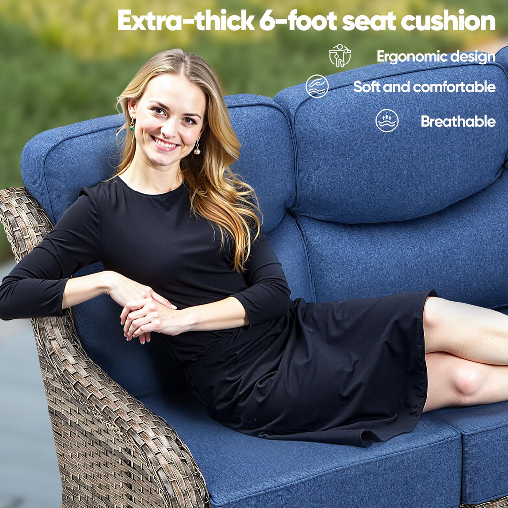 Grey Wicker 3-Seat Outdoor Sofa with Cushion A469807