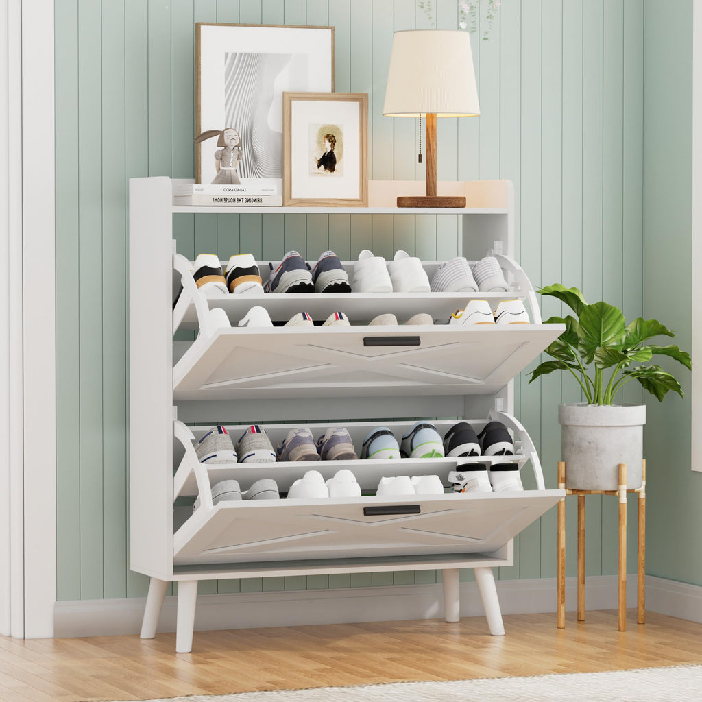 Farmhouse Shoe Storage Cabinet with Flip Drawers V992