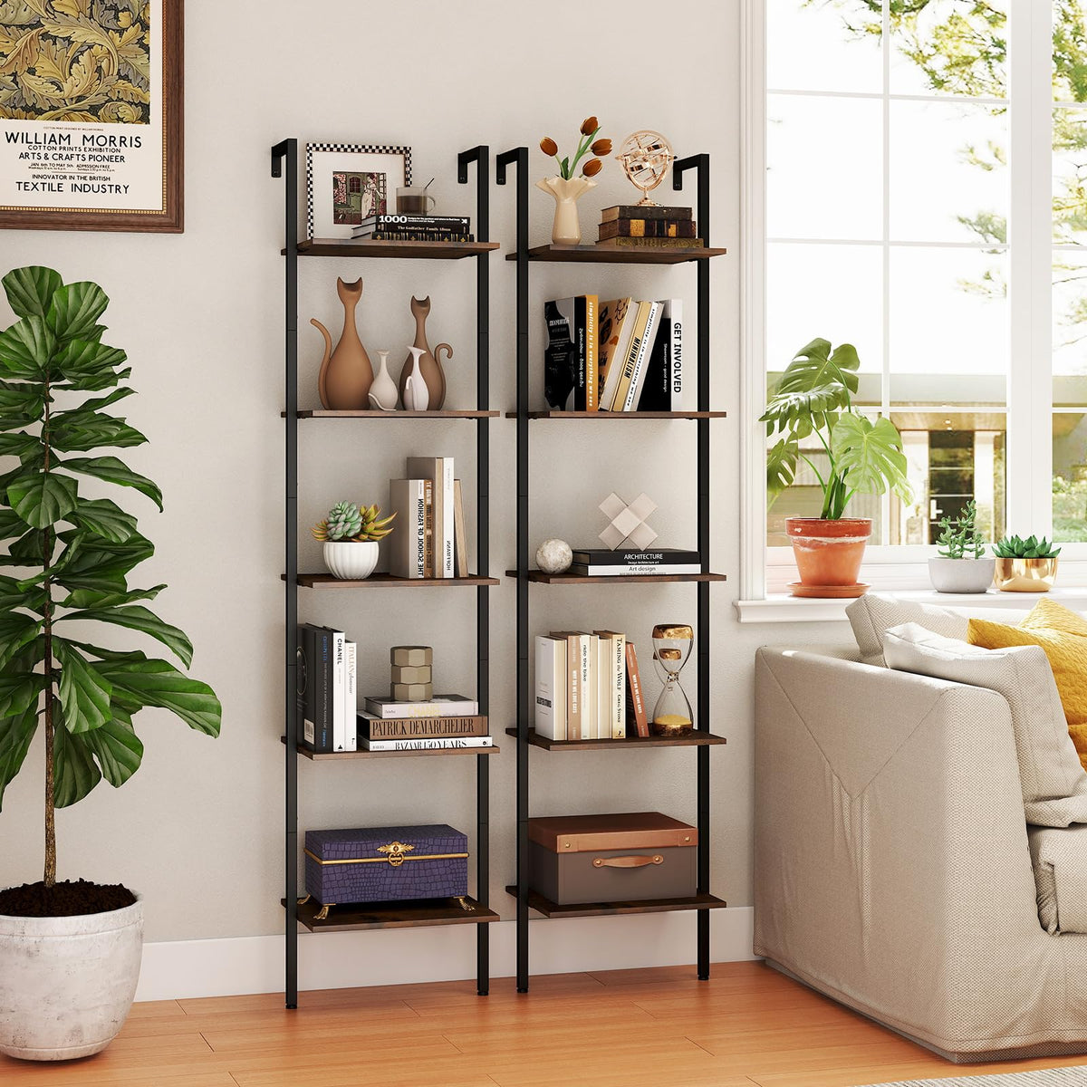 5 Tier Wall Mount Ladder Shelf with Metal Frame Y622315