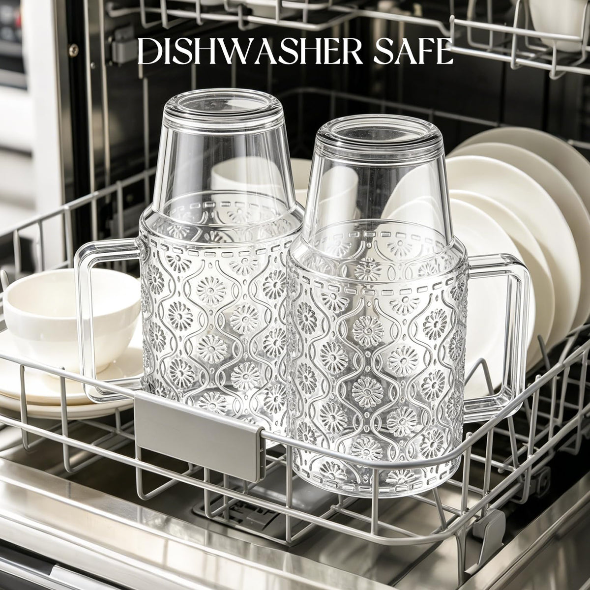 24 Oz Ribbed Glass Tumblers with Lids and Straws W44621