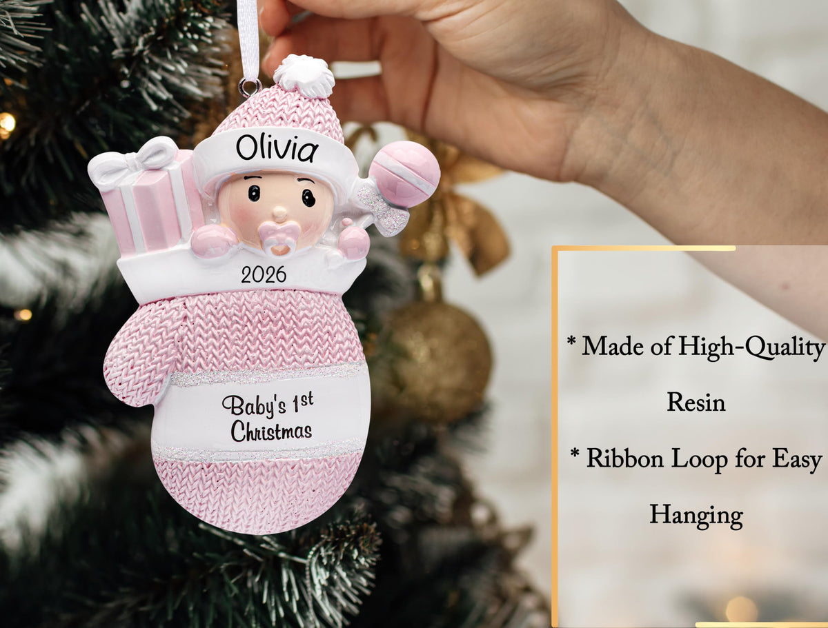 Baby's First Christmas Ornament 2026 Pink Mitten V10264