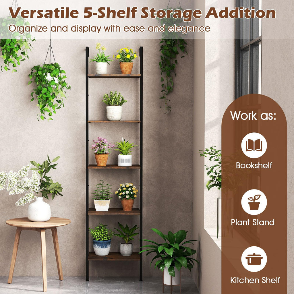 5 Tier Wall Mount Ladder Shelf with Metal Frame Y622315